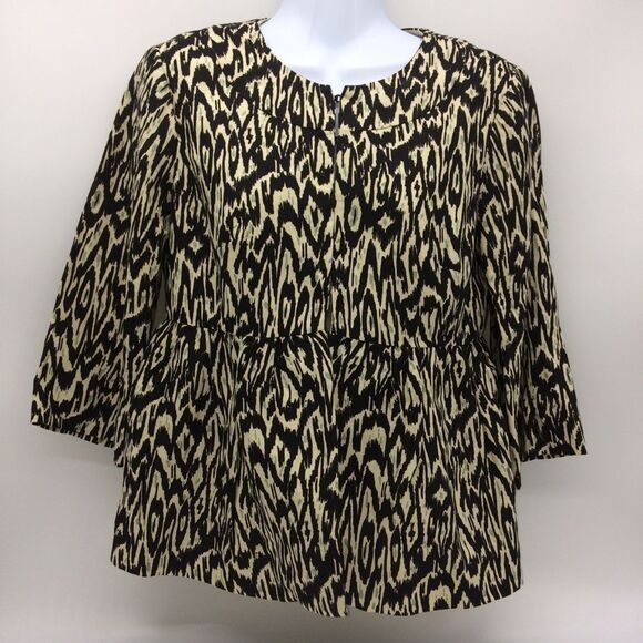 Nanette Lepore Womens Tribal Black/White/Teal-Gray 3/4 Length Sleeve Blazer-Sz 4 - Picture 1 of 14